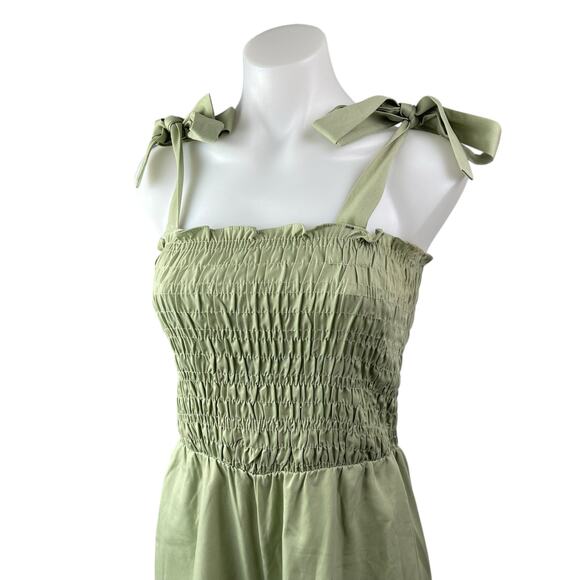 Fashion Union Green Sleeveless Tie Strap Smocked Wide Leg Romper Jumpsuit Size 6 - Picture 3 of 5